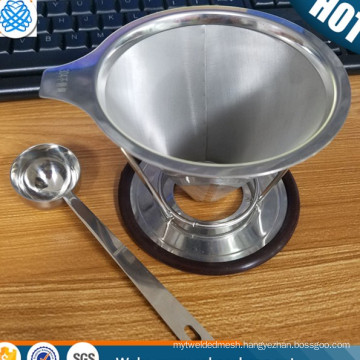 Permanent double layer fine mesh 18/8 cone shape coffee filter dripper